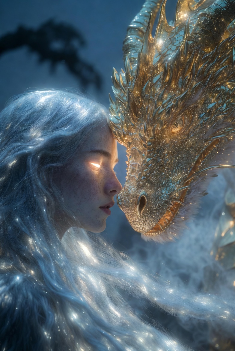Silver Hair Dragon Moonlit Whisper