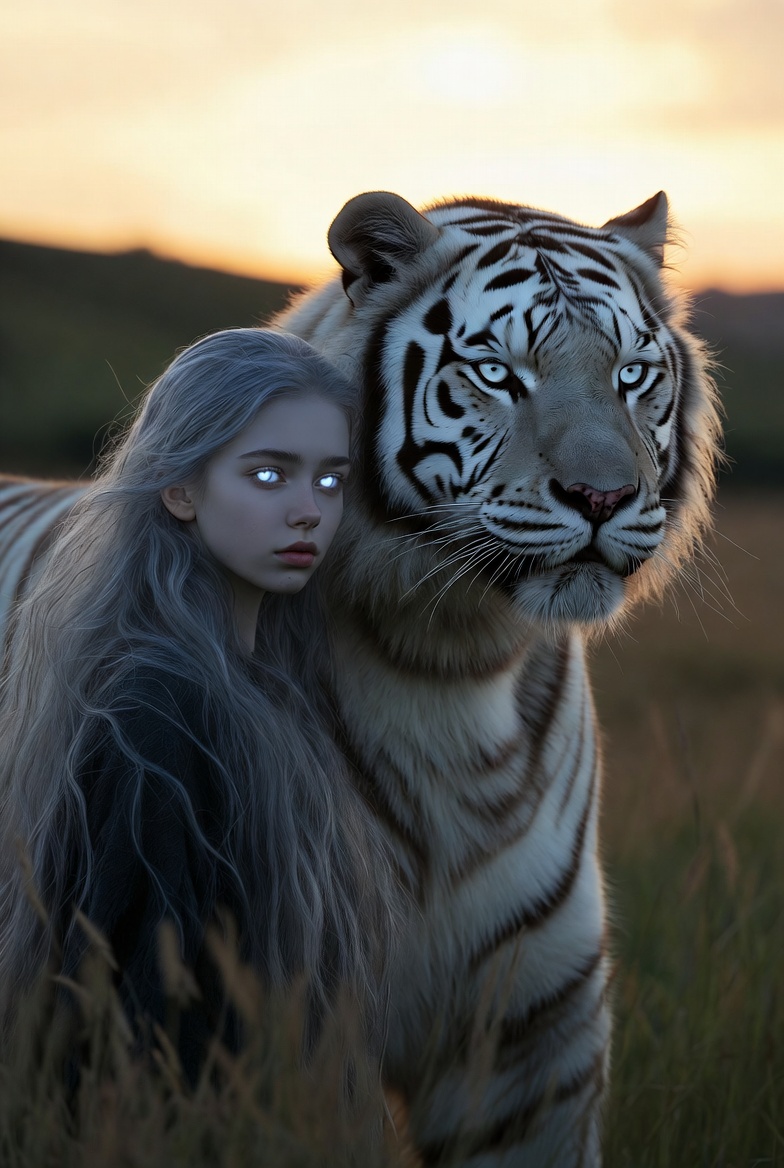 Silver Hair White Tiger Golden Dusk