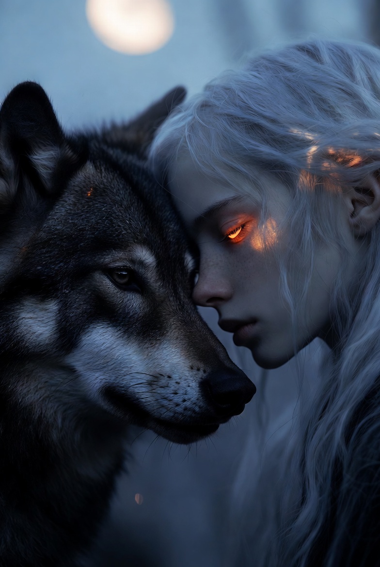 Silver Hair Wolf Ember in the Dark