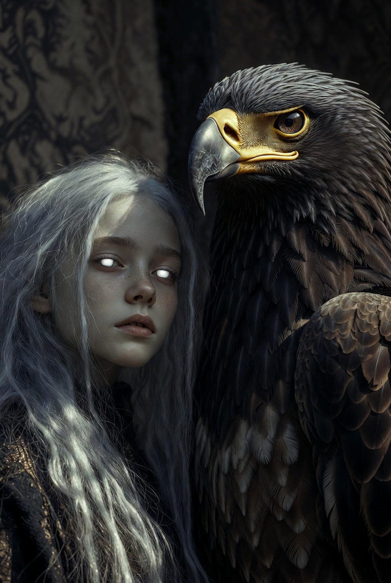 Silver Hair Eagle Two Lights in Darkness